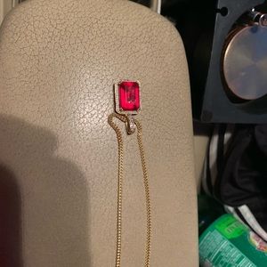 14k gold chain ruby pendant surrounded diamonds